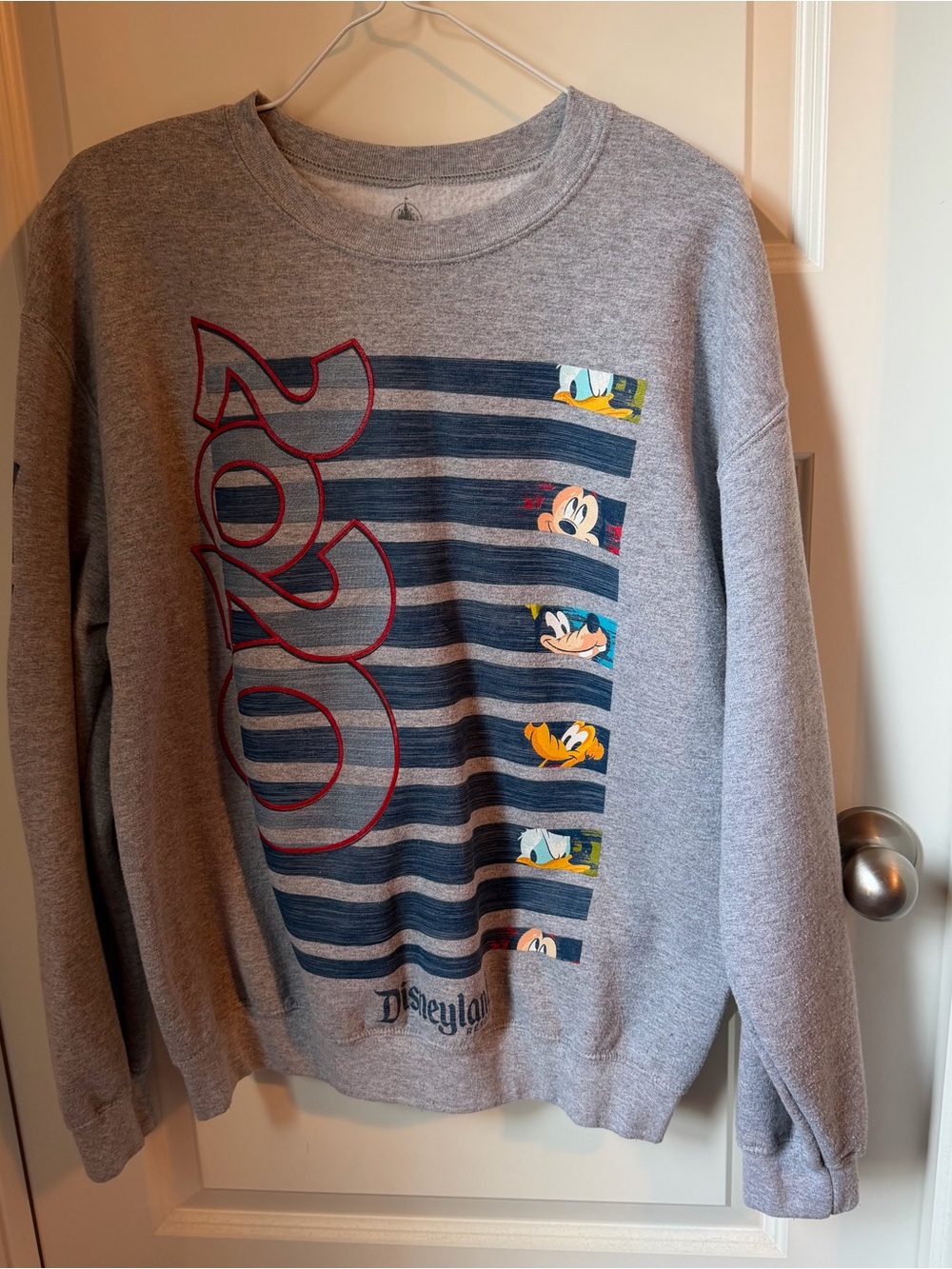 Disneyland 2020 Gray Crewneck Sweatshirt with Mickey & Friends Stripes